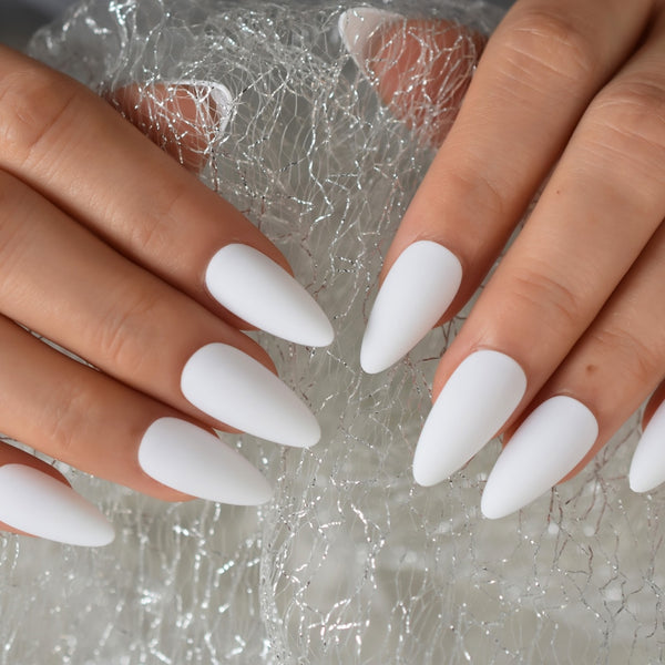 Professional Almond shaped Nail Tips Stiletto Matte Fake Nails White Short Press On Nails With Free Adhesive Tabs