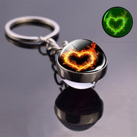 Luminous Heart Glow in the Dark Keychain Trendy Glass Ball Pendant Krychains Keyrings Women Bag Chaon Men Car Key Ring