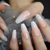 Salon Acrylic French Nails Short Length Ombre Round French Tips Glitter Pattern White Thin False Nail 24 Ct