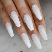 Salon Acrylic French Nails Short Length Ombre Round French Tips Glitter Pattern White Thin False Nail 24 Ct