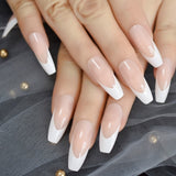 Salon Acrylic French Nails Short Length Ombre Round French Tips Glitter Pattern White Thin False Nail 24 Ct