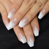 Salon Acrylic French Nails Short Length Ombre Round French Tips Glitter Pattern White Thin False Nail 24 Ct