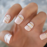 Salon Acrylic French Nails Short Length Ombre Round French Tips Glitter Pattern White Thin False Nail 24 Ct