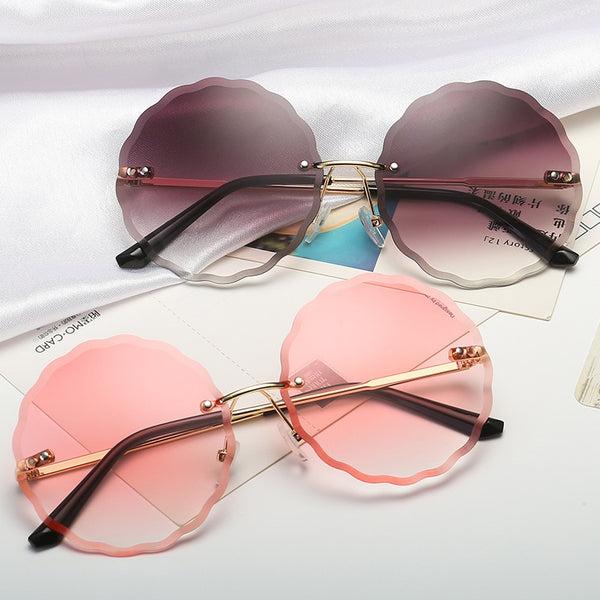 Vintage Round Sunglasses Women Men Rimless Glasses Retro Pink Sun Glasses Women UV400 Shades Oculos