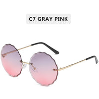 Vintage Round Sunglasses Women Men Rimless Glasses Retro Pink Sun Glasses Women UV400 Shades Oculos