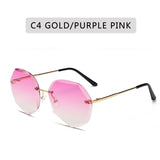 Vintage Round Sunglasses Women Men Rimless Glasses Retro Pink Sun Glasses Women UV400 Shades Oculos