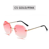 Vintage Round Sunglasses Women Men Rimless Glasses Retro Pink Sun Glasses Women UV400 Shades Oculos