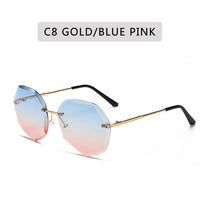 Vintage Round Sunglasses Women Men Rimless Glasses Retro Pink Sun Glasses Women UV400 Shades Oculos