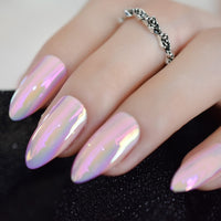 Holographic Silver Glitter Press On Nails Short Style Daily Wear Nude Pink Lady False Nails Oval Shape Nail Art Tips