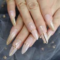 Holographic Silver Glitter Press On Nails Short Style Daily Wear Nude Pink Lady False Nails Oval Shape Nail Art Tips