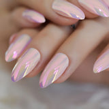 Light Pink Oval Fake Nails Daily Style Gold Glitter MOO Short Nail Art Tips Press on Nails Shimmer Manicure Tip with Adhesive