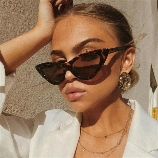 Sunglasses Women Vintage Retro Triangular Cat Eye Glasses Oculos De Sol Transparent Ocean UV400