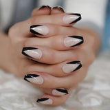 Rough Silver Glitter Faux Ongles Short Black Nails Fake Bling Lady Artificial Acrylic Nail Tips for Fingers