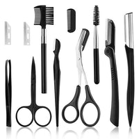 Black Makeup Eyebrow Trimmer Razor Kit Scissors Comb Tweezers Eyelash Brush Cosmetic Beauty Accessories Tools Maquillage