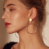 Golden Big hoop Earrings Korean Geometry Metal Gold Earrings For women Female Retro Drop Earrings 2021 Trend Fashion Jewelry