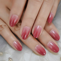 Detachable False Press On Nail Gradient Color Oval French Fake Nails Tipsy White Pink Nail Art With Designs