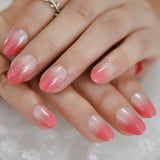 Detachable False Press On Nail Gradient Color Oval French Fake Nails Tipsy White Pink Nail Art With Designs