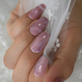 Detachable False Press On Nail Gradient Color Oval French Fake Nails Tipsy White Pink Nail Art With Designs