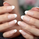 Detachable False Press On Nail Gradient Color Oval French Fake Nails Tipsy White Pink Nail Art With Designs