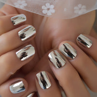 New 24pcs False Nails Punk Metallic Mirror Chrome Unghie Finte for Nail Art Design Tips Beauty Supplier