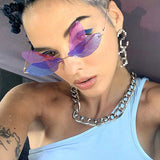 Rimless Sunglasses Women Vintage Dragonfly Steampunk Sunglasses Men Frameless Gradient Clear Lens Glasses Shades