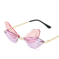 Rimless Sunglasses Women Vintage Dragonfly Steampunk Sunglasses Men Frameless Gradient Clear Lens Glasses Shades