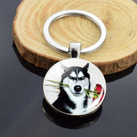 Cute Puppy Dog Photo Keychain Handmade Key Chain for Women Gifts Cool Husky Keychains Keyrings Girls Party Vacation Gifts Rings