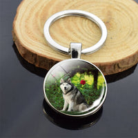 Cute Puppy Dog Photo Keychain Handmade Key Chain for Women Gifts Cool Husky Keychains Keyrings Girls Party Vacation Gifts Rings