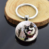 Cute Puppy Dog Photo Keychain Handmade Key Chain for Women Gifts Cool Husky Keychains Keyrings Girls Party Vacation Gifts Rings