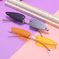 Unique Punk Sunglasses Women Rimless Cat Eye Glasses Women/Men Candy Color Triangle Eyeglasses Men Small Shades