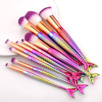 10Pcs Makeup Brushes Set Cosmetic Tools Kits Concealer Fish Tail Foundation Eyebrow Eyeliner Brush