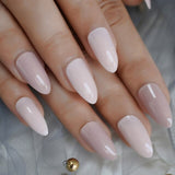 French Short Almond Fake Nails White Lined Artificial Fingernails Manicure