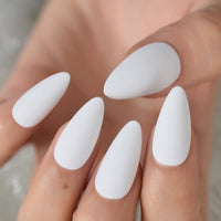 French Short Almond Fake Nails White Lined Artificial Fingernails Manicure