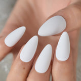 French Short Almond Fake Nails White Lined Artificial Fingernails Manicure