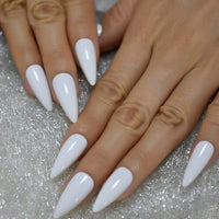 French Short Almond Fake Nails White Lined Artificial Fingernails Manicure