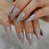 French Short Almond Fake Nails White Lined Artificial Fingernails Manicure