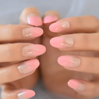 French Short Almond Fake Nails White Lined Artificial Fingernails Manicure