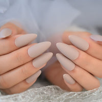 French Short Almond Fake Nails White Lined Artificial Fingernails Manicure