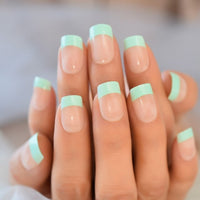 Reusable Geometric Press On Nails Special Girls False Nails Green Nude Custom Artificial Fingernails Short Round Tips