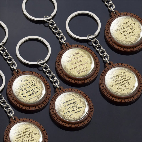 JANE AUSTEN Quote Keychain My Good Opinion Literary Gift Glass Pride and Prejudice Keyring Book Key Ring Chain Cabochon