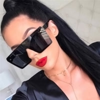 Oversized Square Sunglasses Women Flat Top Red Black Clear Lens One Piece Men Gafas Shade Mirror UV400