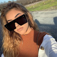 Oversized Square Sunglasses Women Flat Top Red Black Clear Lens One Piece Men Gafas Shade Mirror UV400