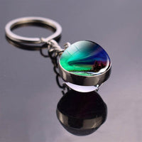 Northern Lights Planet Keyring Galaxy Nebula Space Keychain Double Side Glass Ball Key Chain Astronomy Lovers Gift