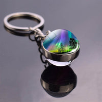 Northern Lights Planet Keyring Galaxy Nebula Space Keychain Double Side Glass Ball Key Chain Astronomy Lovers Gift