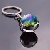 Northern Lights Planet Keyring Galaxy Nebula Space Keychain Double Side Glass Ball Key Chain Astronomy Lovers Gift