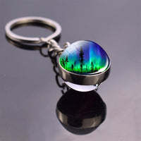 Northern Lights Planet Keyring Galaxy Nebula Space Keychain Double Side Glass Ball Key Chain Astronomy Lovers Gift