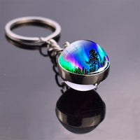 Northern Lights Planet Keyring Galaxy Nebula Space Keychain Double Side Glass Ball Key Chain Astronomy Lovers Gift