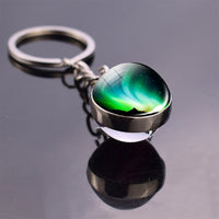 Northern Lights Planet Keyring Galaxy Nebula Space Keychain Double Side Glass Ball Key Chain Astronomy Lovers Gift