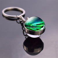 Northern Lights Planet Keyring Galaxy Nebula Space Keychain Double Side Glass Ball Key Chain Astronomy Lovers Gift