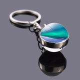 Northern Lights Planet Keyring Galaxy Nebula Space Keychain Double Side Glass Ball Key Chain Astronomy Lovers Gift